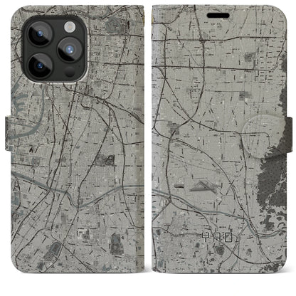 【八尾（大阪府）】地図柄iPhoneケース（手帳タイプ）モノトーン・iPhone 15 Pro Max 用