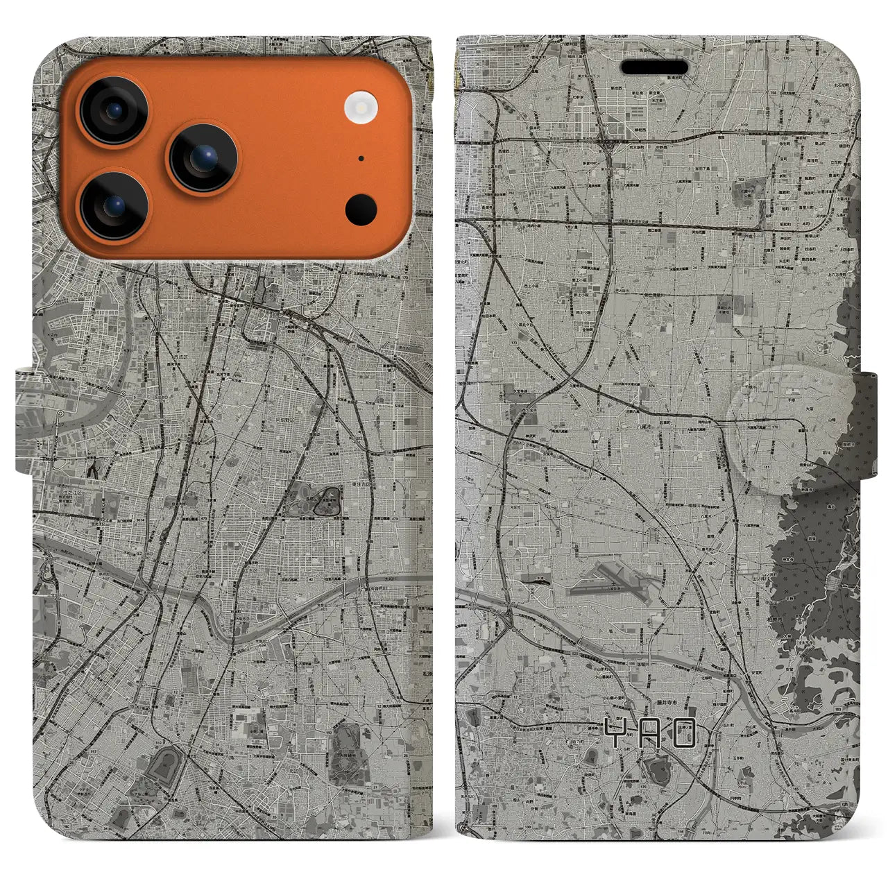 【八尾（大阪府）】地図柄iPhoneケース（手帳タイプ）