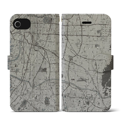 【八尾（大阪府）】地図柄iPhoneケース（手帳タイプ）モノトーン・iPhone SE（第3 / 第2世代） / 8 / 7 / 6s / 6 用