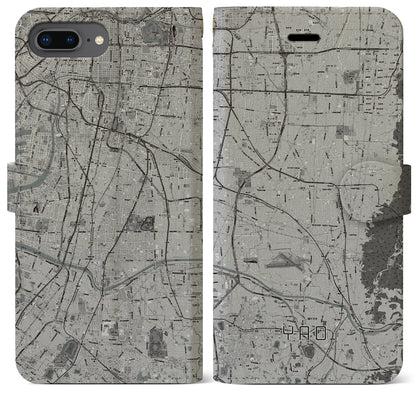 【八尾（大阪府）】地図柄iPhoneケース（手帳タイプ）モノトーン・iPhone 8Plus /7Plus / 6sPlus / 6Plus 用