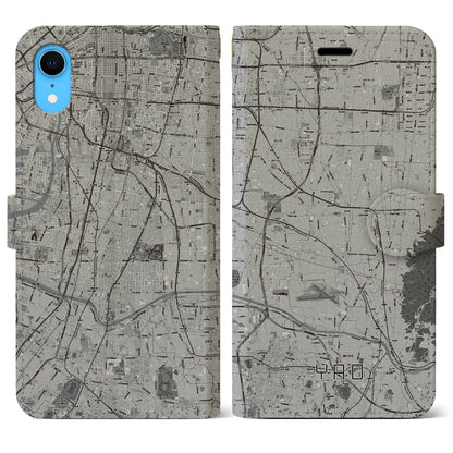 【八尾（大阪府）】地図柄iPhoneケース（手帳タイプ）モノトーン・iPhone XR 用