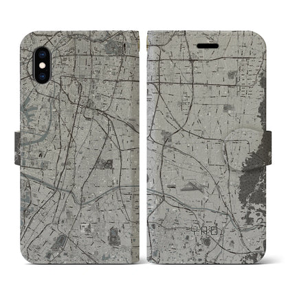 【八尾（大阪府）】地図柄iPhoneケース（手帳タイプ）モノトーン・iPhone XS / X 用