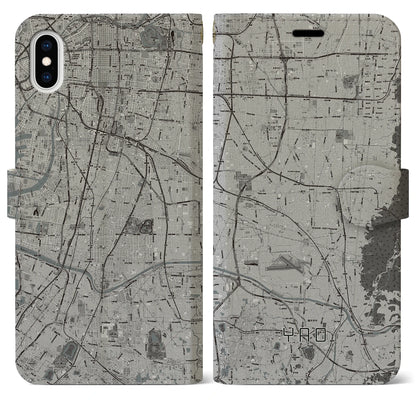 【八尾（大阪府）】地図柄iPhoneケース（手帳タイプ）モノトーン・iPhone XS Max 用