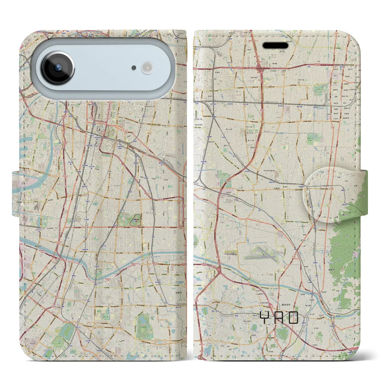 【八尾（大阪府）】地図柄iPhoneケース（手帳タイプ）