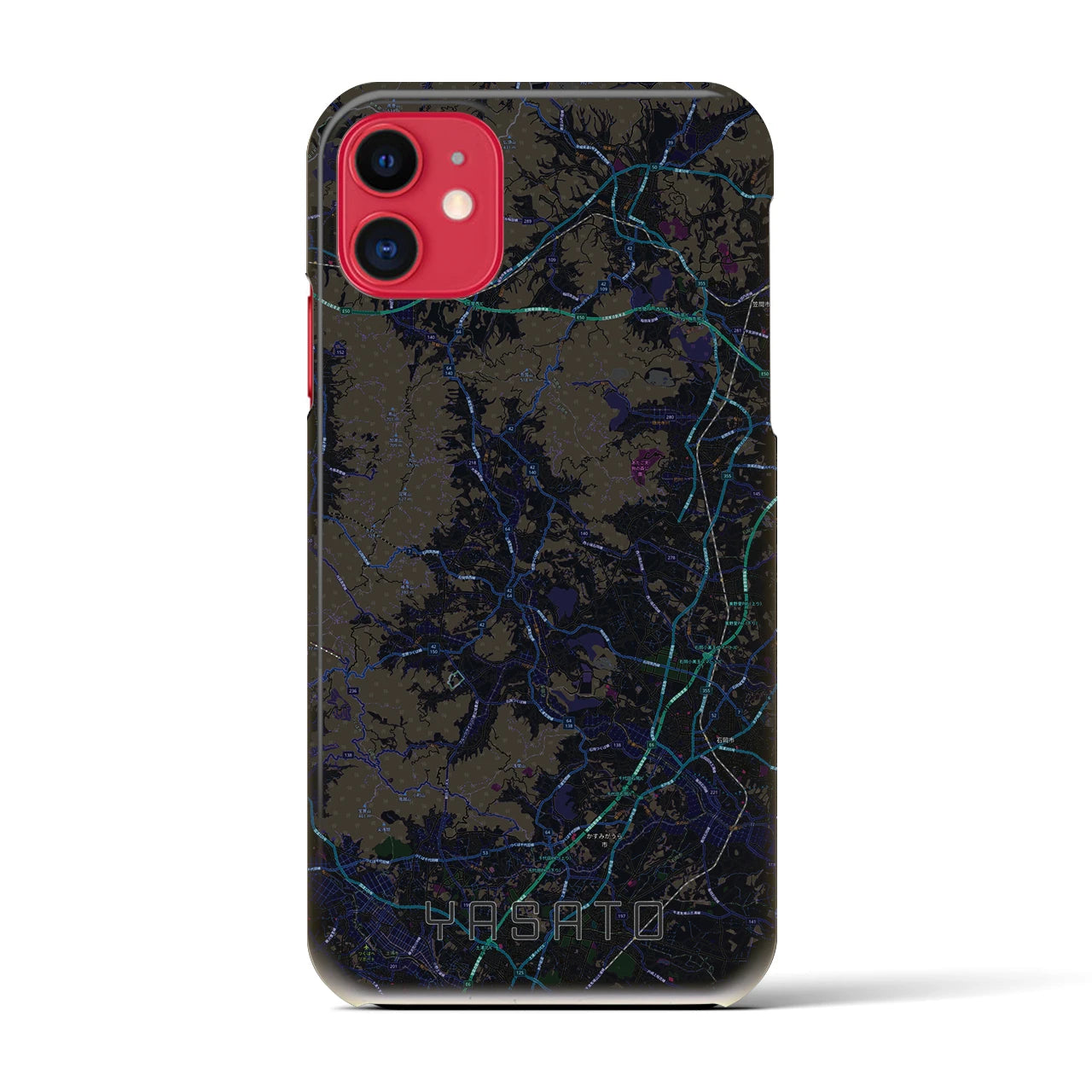 【八郷（茨城県）】地図柄iPhoneケース（バックカバータイプ）ブラック・iPhone 11 用