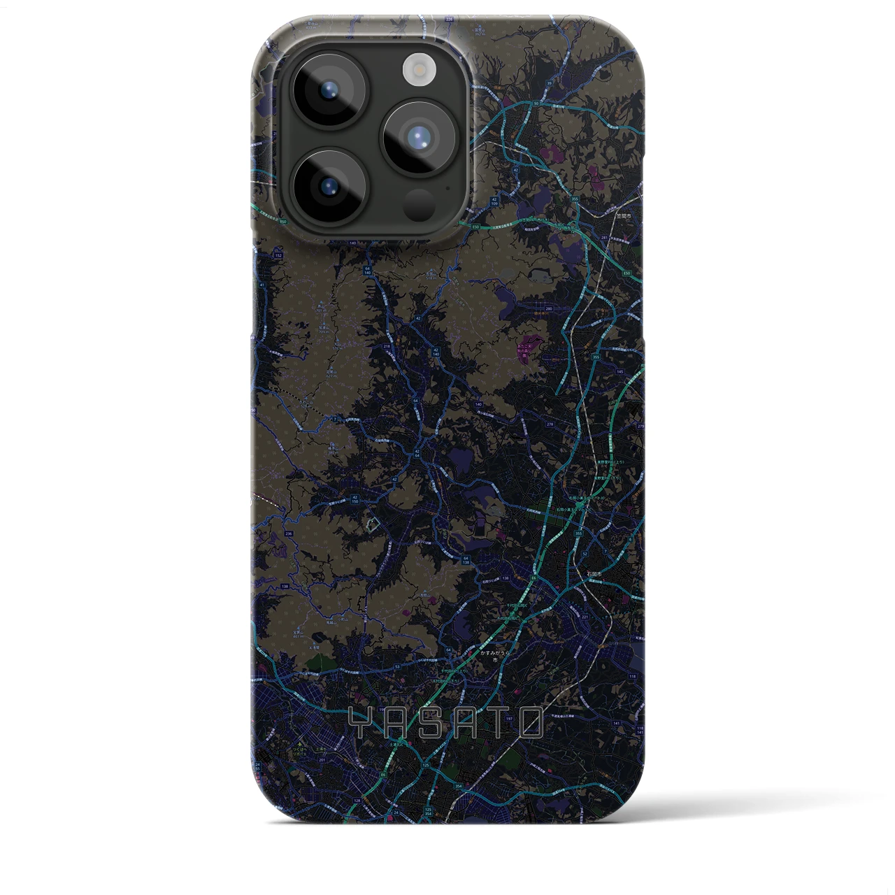 【八郷（茨城県）】地図柄iPhoneケース（バックカバータイプ）ブラック・iPhone 15 Pro Max 用