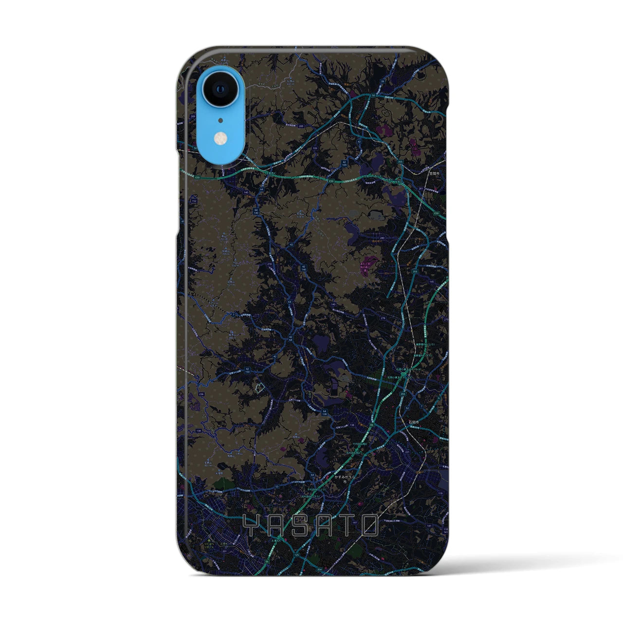 【八郷（茨城県）】地図柄iPhoneケース（バックカバータイプ）ブラック・iPhone XR 用