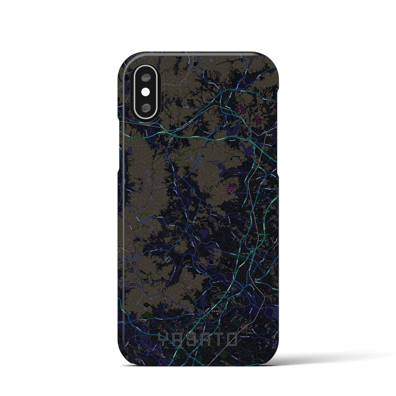 【八郷（茨城県）】地図柄iPhoneケース（バックカバータイプ）ブラック・iPhone XS / X 用