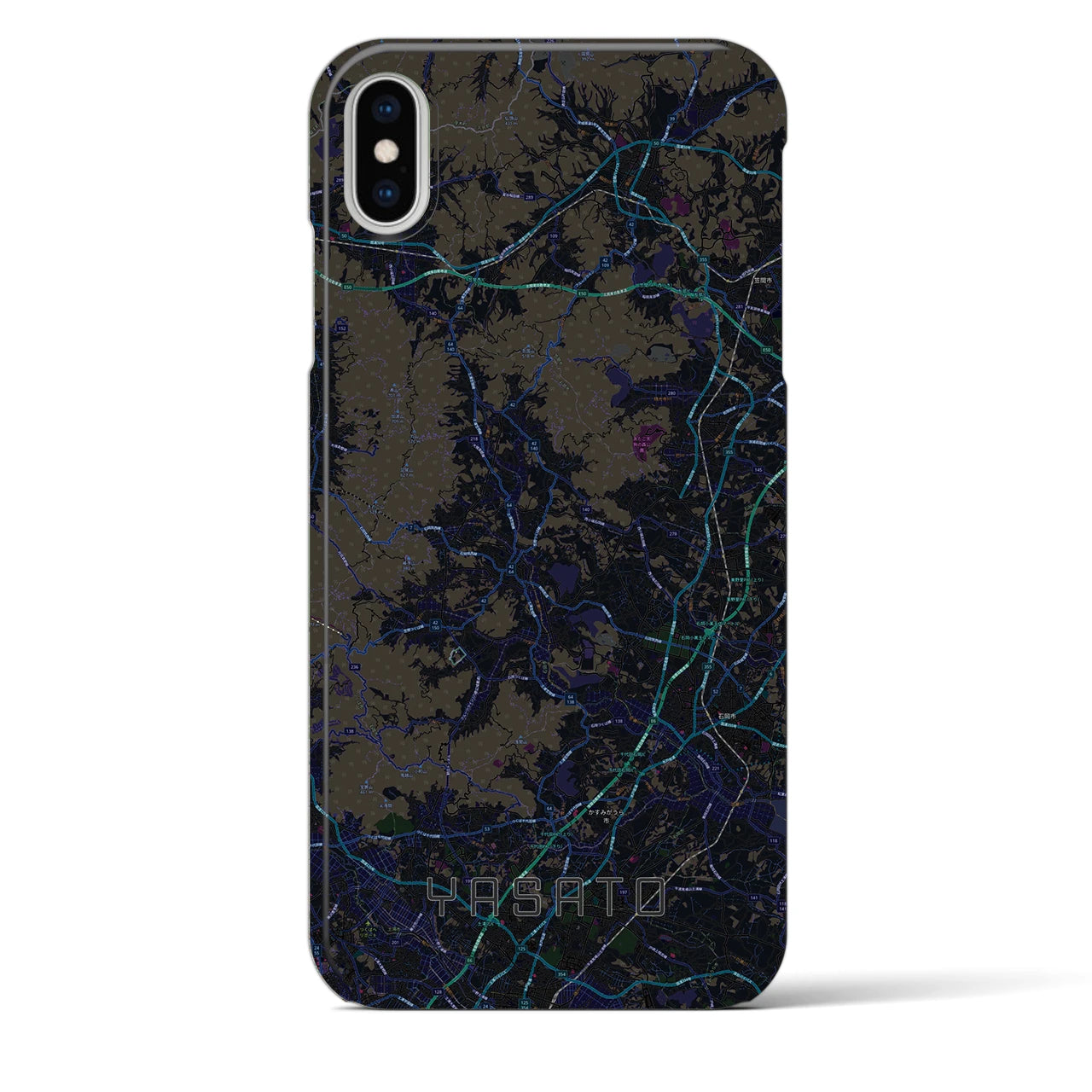 【八郷（茨城県）】地図柄iPhoneケース（バックカバータイプ）ブラック・iPhone XS Max 用