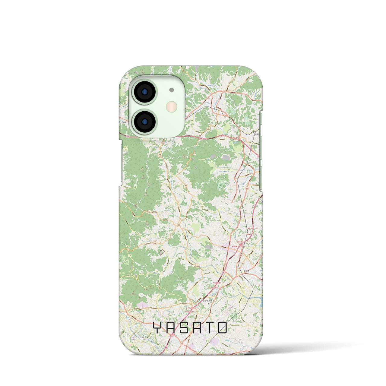 【八郷（茨城県）】地図柄iPhoneケース（バックカバータイプ）ナチュラル・iPhone 12 mini 用