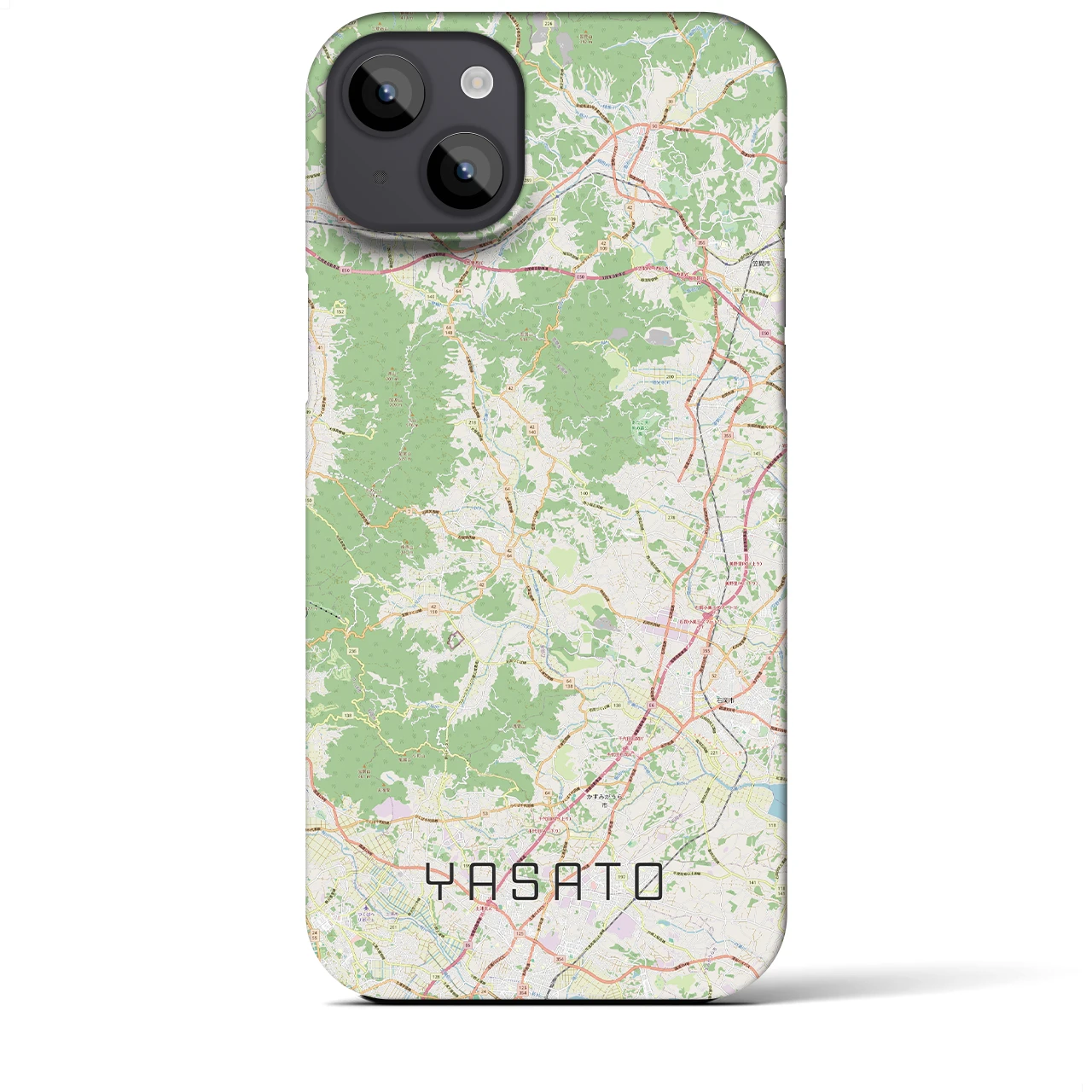 【八郷（茨城県）】地図柄iPhoneケース（バックカバータイプ）ナチュラル・iPhone 14 Plus 用