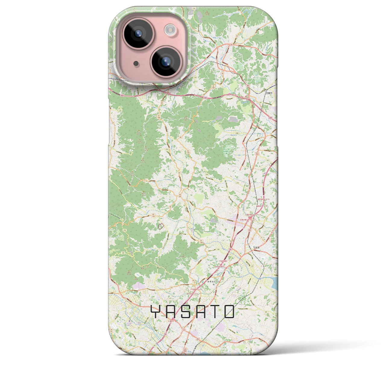 【八郷（茨城県）】地図柄iPhoneケース（バックカバータイプ）ナチュラル・iPhone 15 Plus 用