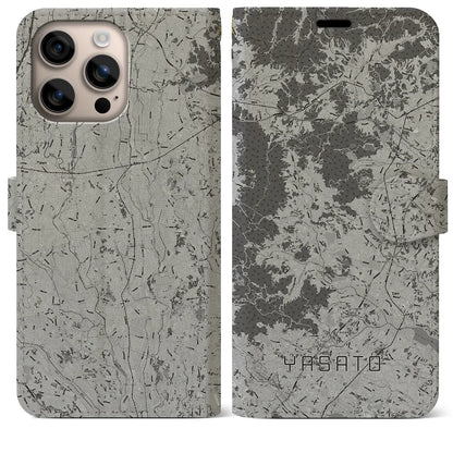 【八郷（茨城県）】地図柄iPhoneケース（手帳タイプ）モノトーン・iPhone 16 Plus 用