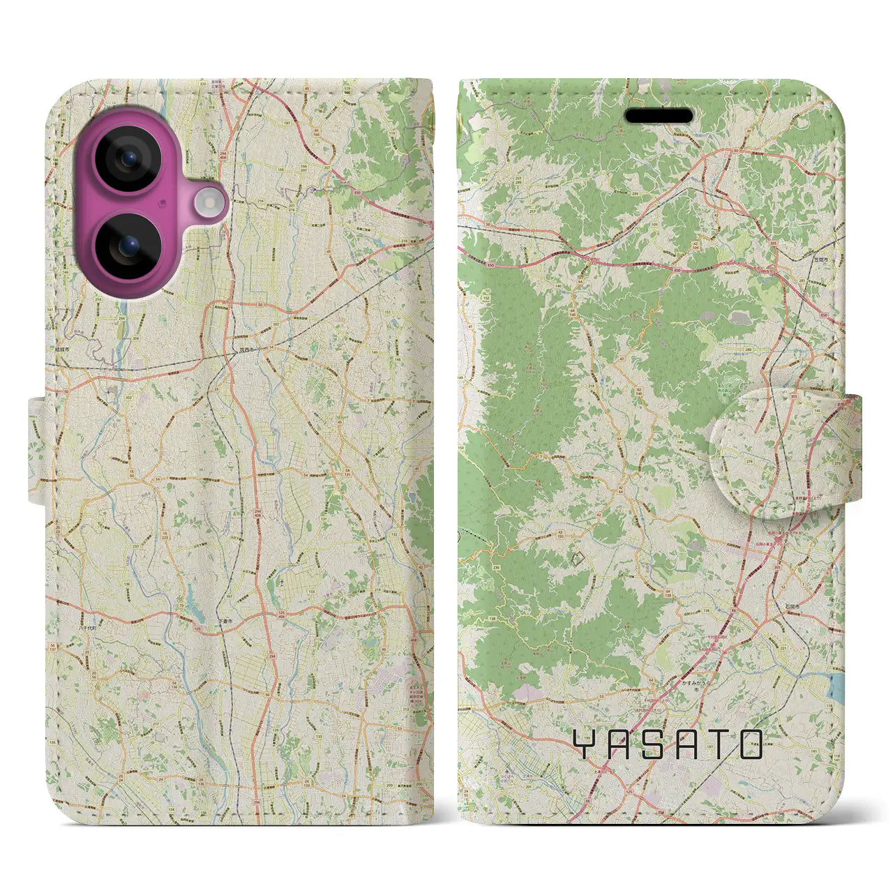 【八郷（茨城県）】地図柄iPhoneケース（手帳タイプ）ナチュラル・iPhone 16 Pro 用