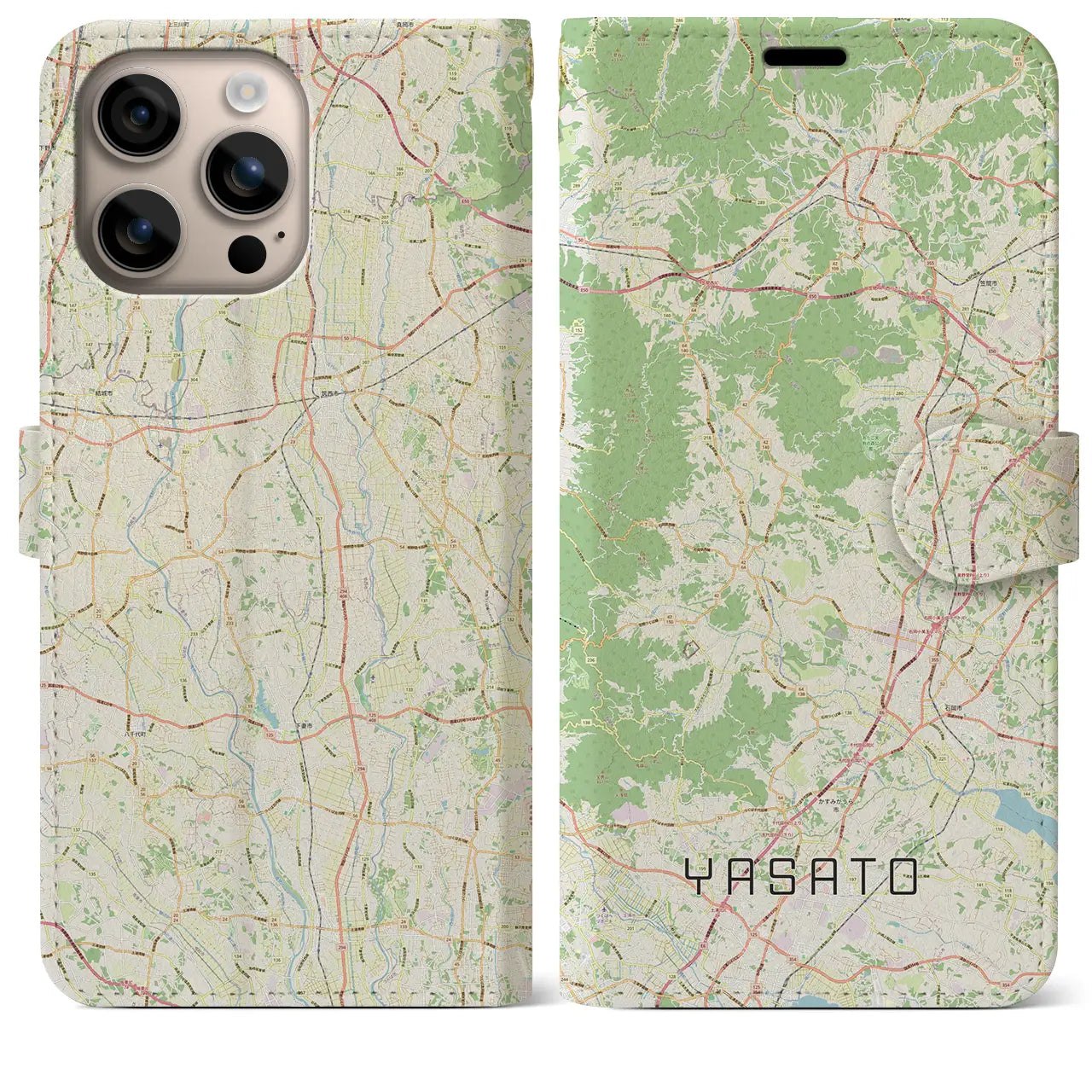 【八郷（茨城県）】地図柄iPhoneケース（手帳タイプ）ナチュラル・iPhone 16 Plus 用