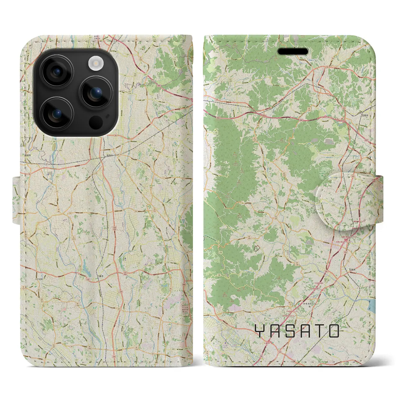 【八郷（茨城県）】地図柄iPhoneケース（手帳タイプ）ナチュラル・iPhone 16 用