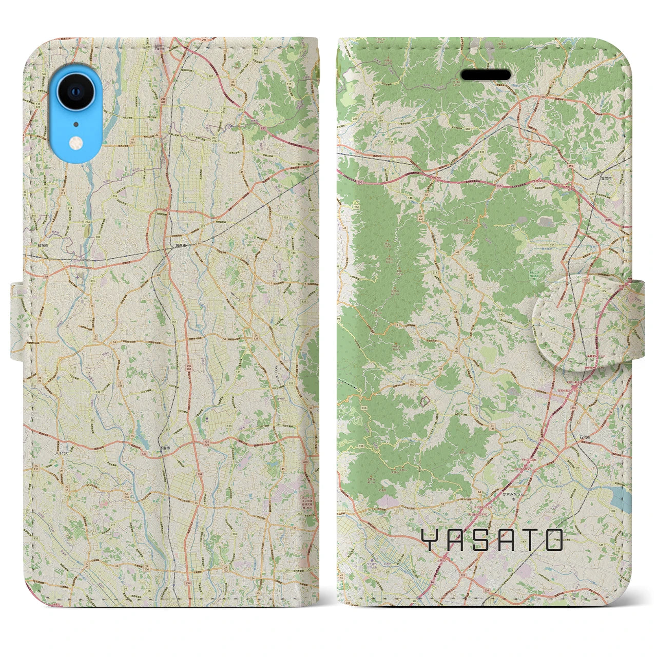 【八郷（茨城県）】地図柄iPhoneケース（手帳タイプ）ナチュラル・iPhone XR 用