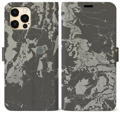 【矢島（秋田県）】地図柄iPhoneケース（手帳タイプ）モノトーン・iPhone 12 Pro Max 用