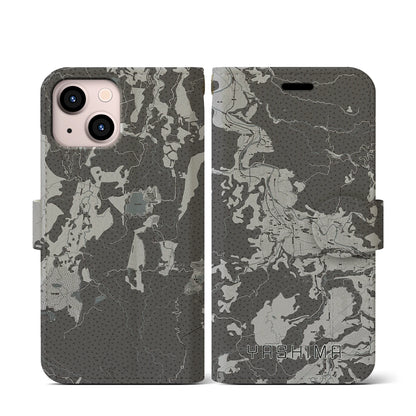 【矢島（秋田県）】地図柄iPhoneケース（手帳タイプ）モノトーン・iPhone 13 mini 用