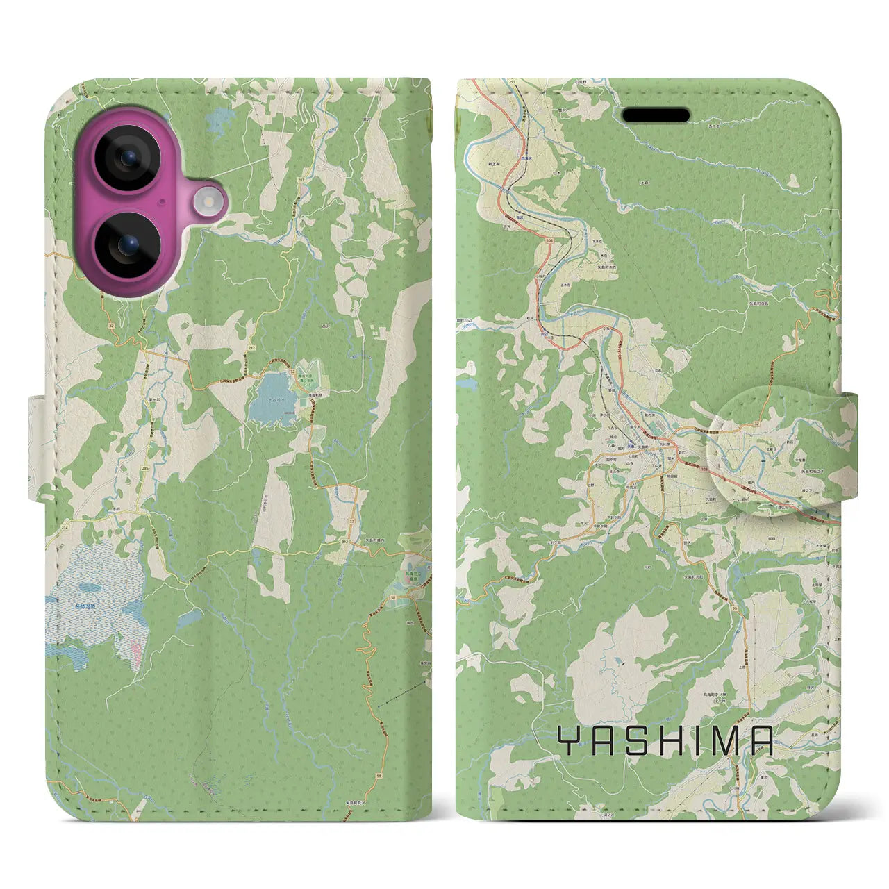 【矢島（秋田県）】地図柄iPhoneケース（手帳タイプ）ナチュラル・iPhone 16 Pro 用