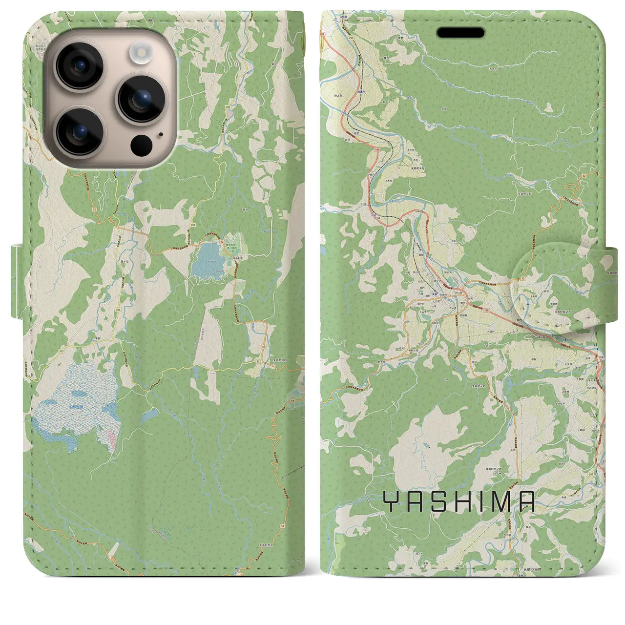 【矢島（秋田県）】地図柄iPhoneケース（手帳タイプ）ナチュラル・iPhone 16 Plus 用