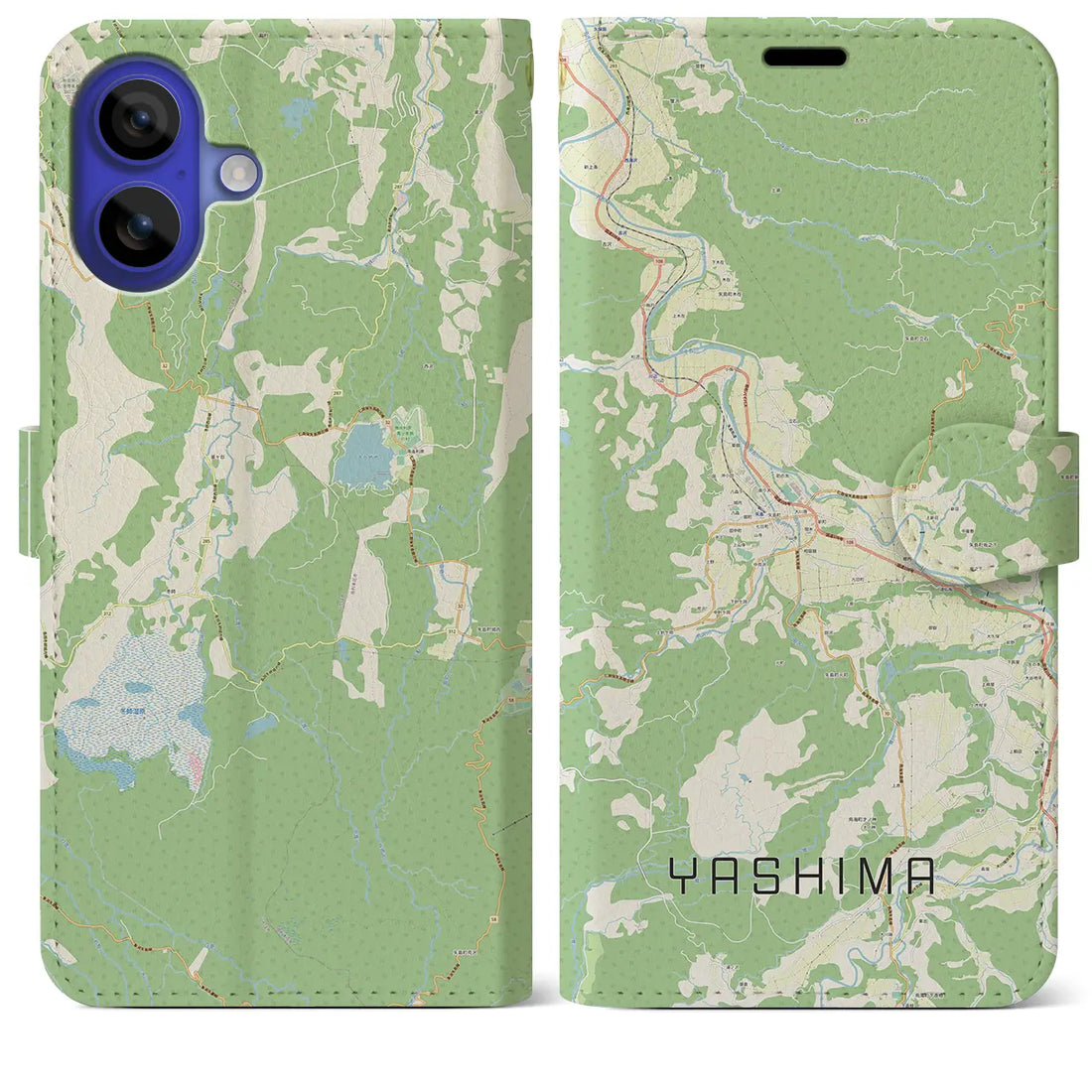 【矢島（秋田県）】地図柄iPhoneケース（手帳タイプ）ナチュラル・iPhone 16 Pro Max 用