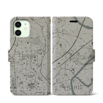 【八潮（埼玉県）】地図柄iPhoneケース（手帳タイプ）モノトーン・iPhone 12 mini 用