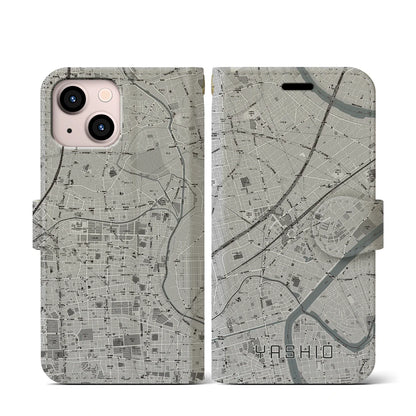 【八潮（埼玉県）】地図柄iPhoneケース（手帳タイプ）モノトーン・iPhone 13 mini 用