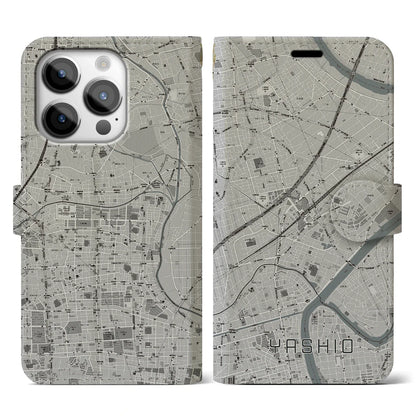 【八潮（埼玉県）】地図柄iPhoneケース（手帳タイプ）モノトーン・iPhone 14 Pro 用