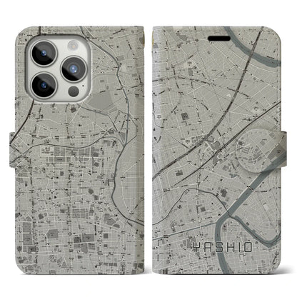 【八潮（埼玉県）】地図柄iPhoneケース（手帳タイプ）モノトーン・iPhone 15 Pro 用