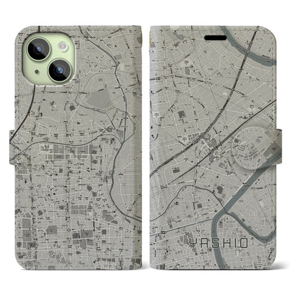 【八潮（埼玉県）】地図柄iPhoneケース（手帳タイプ）モノトーン・iPhone 15 用