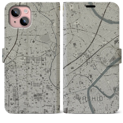 【八潮（埼玉県）】地図柄iPhoneケース（手帳タイプ）モノトーン・iPhone 15 Plus 用