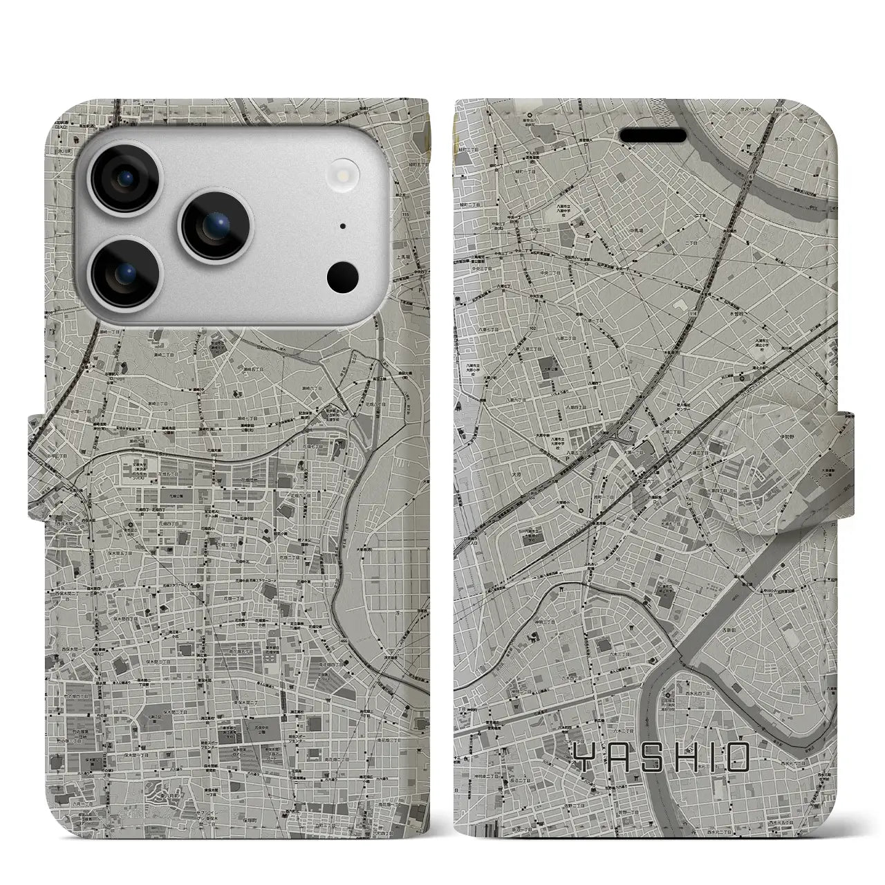 【八潮（埼玉県）】地図柄iPhoneケース（手帳タイプ）