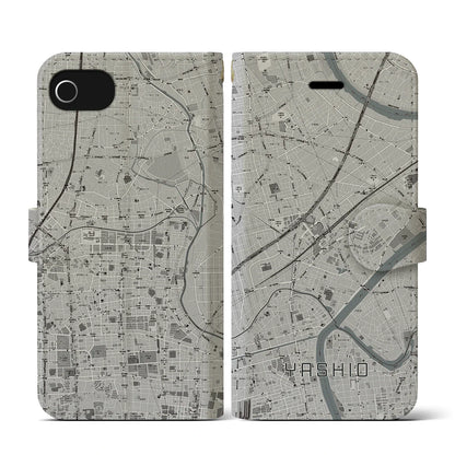 【八潮（埼玉県）】地図柄iPhoneケース（手帳タイプ）モノトーン・iPhone SE（第3 / 第2世代） / 8 / 7 / 6s / 6 用