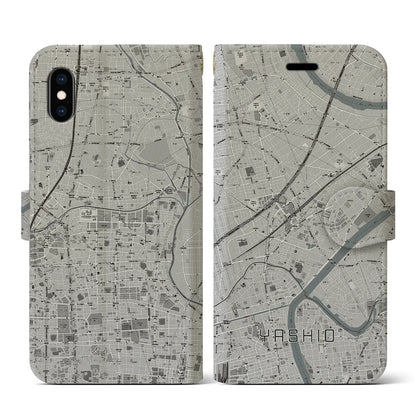 【八潮（埼玉県）】地図柄iPhoneケース（手帳タイプ）モノトーン・iPhone XS / X 用