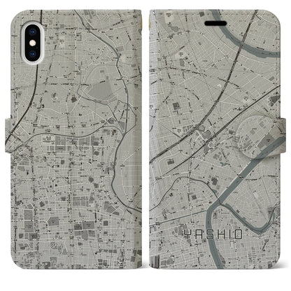 【八潮（埼玉県）】地図柄iPhoneケース（手帳タイプ）モノトーン・iPhone XS Max 用