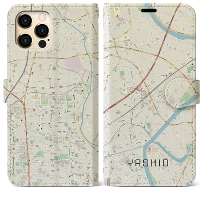 【八潮（埼玉県）】地図柄iPhoneケース（手帳タイプ）ナチュラル・iPhone 12 Pro Max 用