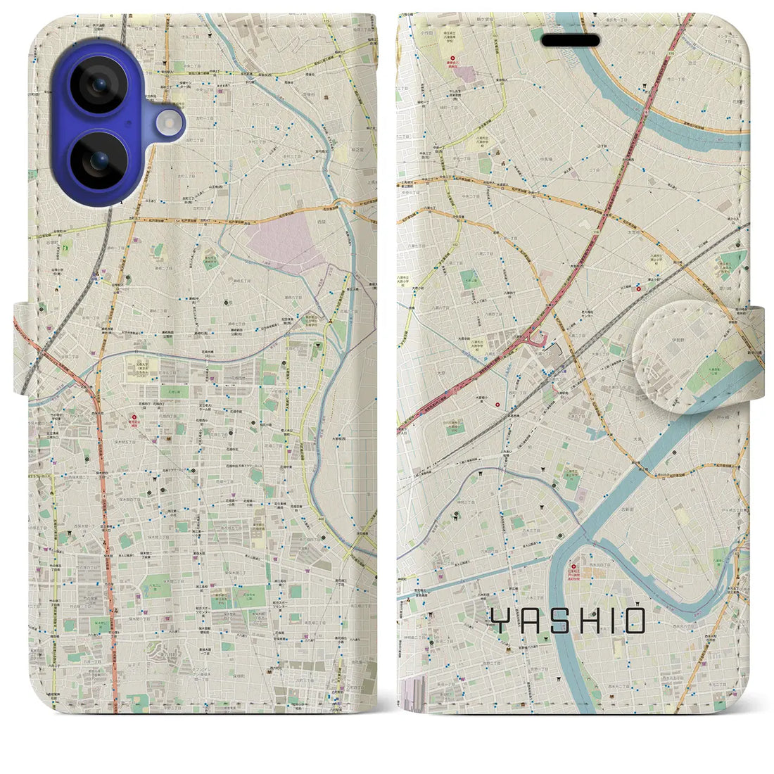 【八潮(埼玉県)】地図柄iPhoneケース(手帳タイプ)ナチュラル・iPhone 16 Pro Max 用