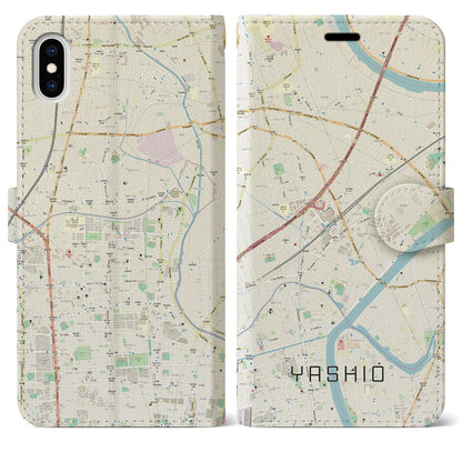 【八潮（埼玉県）】地図柄iPhoneケース（手帳タイプ）ナチュラル・iPhone XS Max 用