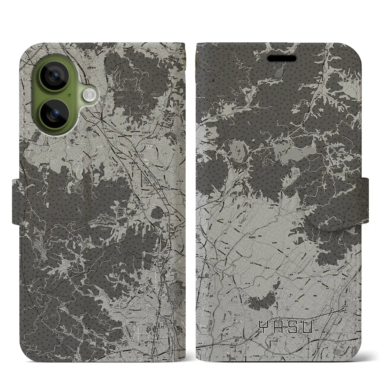 【夜須（福岡県）】地図柄iPhoneケース（手帳タイプ）