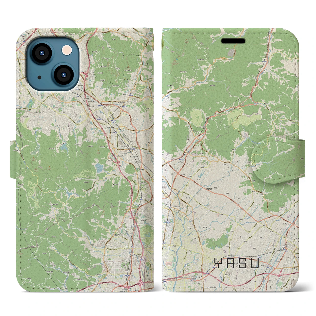 【夜須（福岡県）】地図柄iPhoneケース（手帳タイプ）
