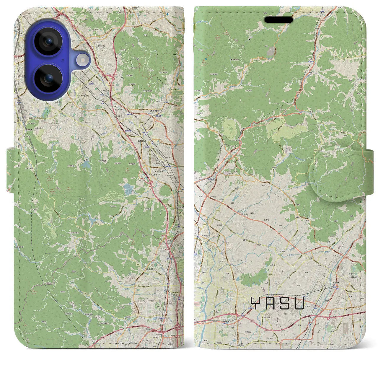 【夜須（福岡県）】地図柄iPhoneケース（手帳タイプ）ナチュラル・iPhone 16 Pro Max 用