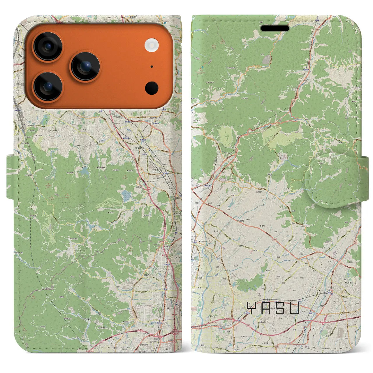【夜須（福岡県）】地図柄iPhoneケース（手帳タイプ）