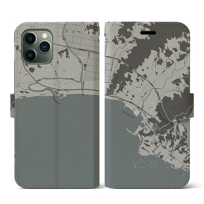 【夜須（高知県）】地図柄iPhoneケース（手帳タイプ）モノトーン・iPhone 11 Pro 用