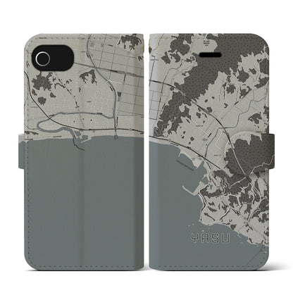 【夜須（高知県）】地図柄iPhoneケース（手帳タイプ）モノトーン・iPhone SE（第3 / 第2世代） / 8 / 7 / 6s / 6 用