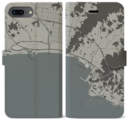 【夜須（高知県）】地図柄iPhoneケース（手帳タイプ）モノトーン・iPhone 8Plus /7Plus / 6sPlus / 6Plus 用