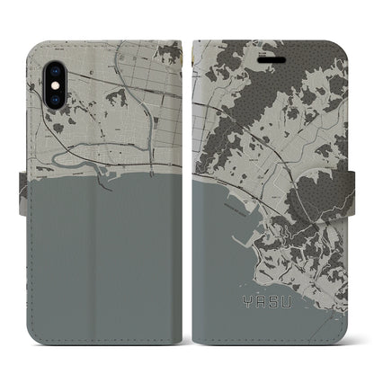 【夜須（高知県）】地図柄iPhoneケース（手帳タイプ）モノトーン・iPhone XS / X 用