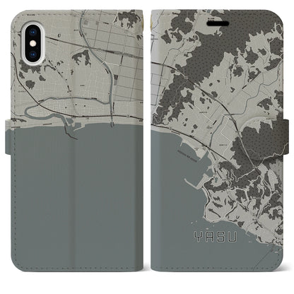 【夜須（高知県）】地図柄iPhoneケース（手帳タイプ）モノトーン・iPhone XS Max 用