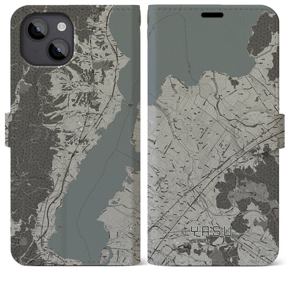 【野洲（滋賀県）】地図柄iPhoneケース（手帳タイプ）モノトーン・iPhone 14 Plus 用