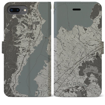 【野洲（滋賀県）】地図柄iPhoneケース（手帳タイプ）モノトーン・iPhone 8Plus /7Plus / 6sPlus / 6Plus 用